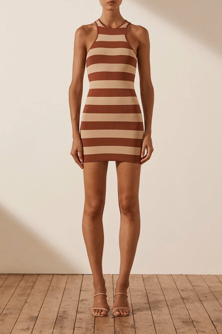 Shona Joy BASICS PARIS RACER BACK MINI DRESS - CLAY/TAN
