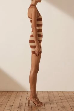 Shona Joy BASICS PARIS RACER BACK MINI DRESS - CLAY/TAN