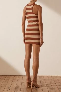 Shona Joy BASICS PARIS RACER BACK MINI DRESS - CLAY/TAN