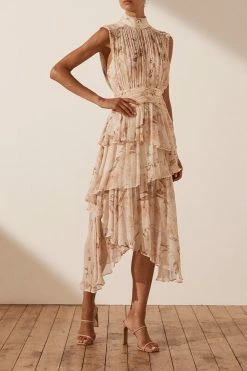 Shona Joy NINA SLEEVELESS RUCHED MIDI DRESS