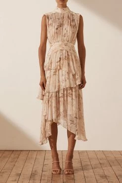 Shona Joy NINA SLEEVELESS RUCHED MIDI DRESS