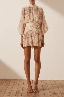 Shona Joy NINA LONG SLEEVE RUCHED MINI DRESS DRESSES