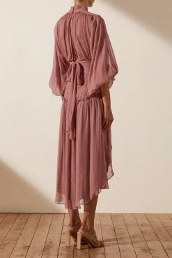 Shona Joy OLYMPIA LONG SLEEVE OPEN BACK MIDI DRESS - ANTIQUE ROSE DRESSES