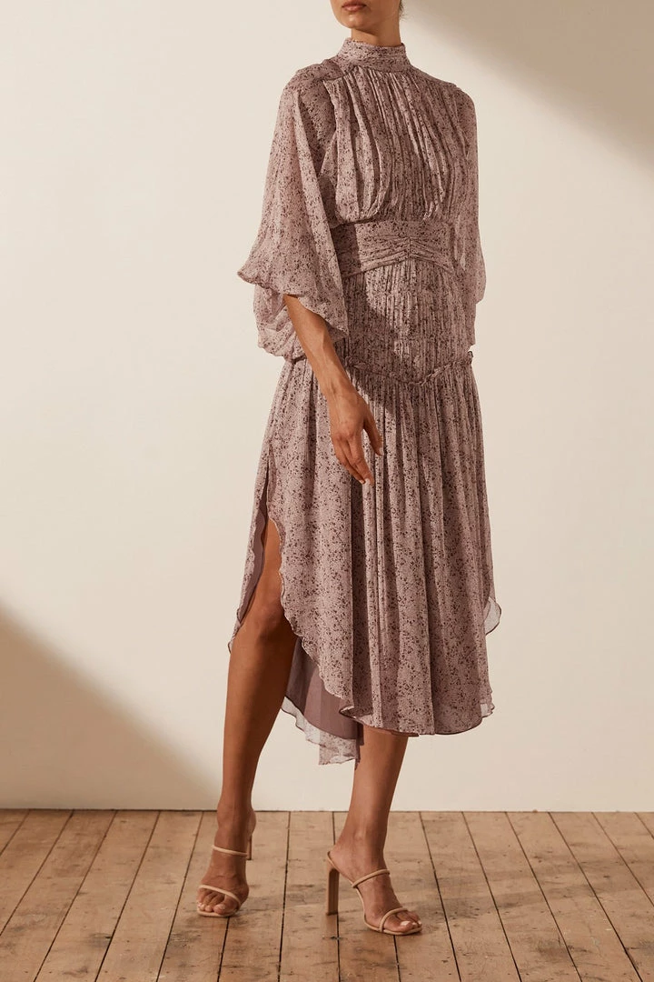 Shona Joy DRESSES PAULETTE LONG SLEEVE OPEN BACK MIDI DRESS