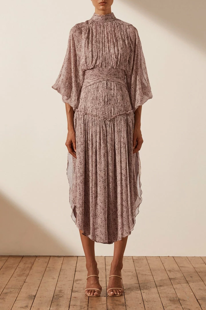 Shona Joy DRESSES PAULETTE LONG SLEEVE OPEN BACK MIDI DRESS