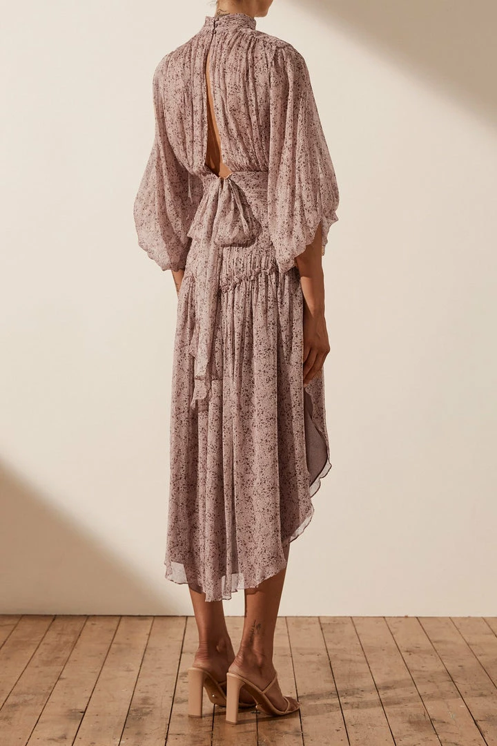 Shona Joy DRESSES PAULETTE LONG SLEEVE OPEN BACK MIDI DRESS