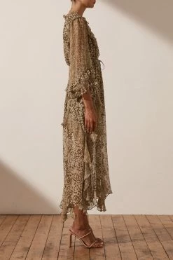 Shona Joy DRESSES CLAUDETTE BALLOON SLEEVE FRILL MIDI DRESS