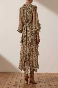 Shona Joy DRESSES CLAUDETTE BALLOON SLEEVE FRILL MIDI DRESS