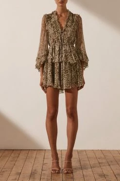 Shona Joy CLAUDETTE BALLOON SLEEVE DRAWSTRING MINI DRESS