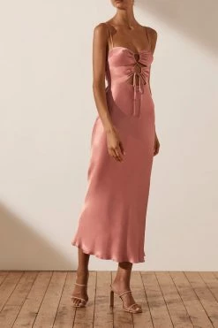 Shona Joy ELOISE LACE UP MIDI DRESS - ANTIQUE ROSE DRESSES