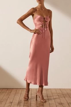 Shona Joy ELOISE LACE UP MIDI DRESS - ANTIQUE ROSE DRESSES