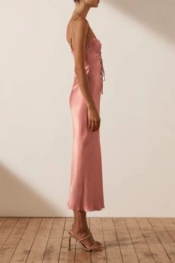 Shona Joy ELOISE LACE UP MIDI DRESS - ANTIQUE ROSE DRESSES