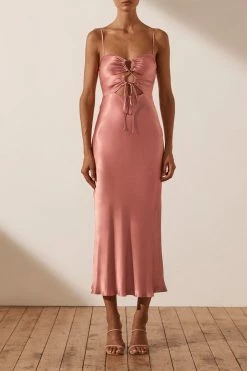 Shona Joy ELOISE LACE UP MIDI DRESS - ANTIQUE ROSE DRESSES