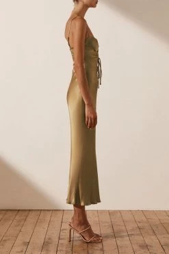 Shona Joy ALMA LACE UP MIDI DRESS - CUMIN