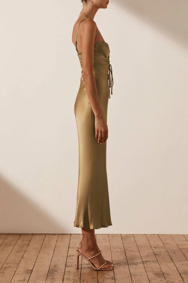 Shona Joy ALMA LACE UP MIDI DRESS - CUMIN