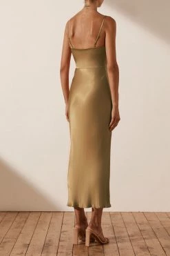 Shona Joy ALMA LACE UP MIDI DRESS - CUMIN