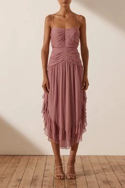 Shona Joy OLYMPIA RUCHED MIDI DRESS - ANTIQUE ROSE DRESSES