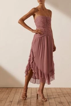 Shona Joy OLYMPIA RUCHED MIDI DRESS - ANTIQUE ROSE DRESSES