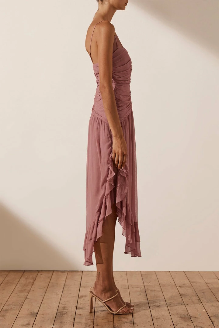 Shona Joy OLYMPIA RUCHED MIDI DRESS - ANTIQUE ROSE DRESSES