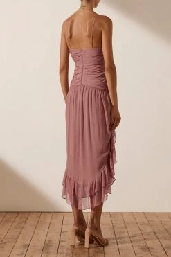 Shona Joy OLYMPIA RUCHED MIDI DRESS - ANTIQUE ROSE DRESSES