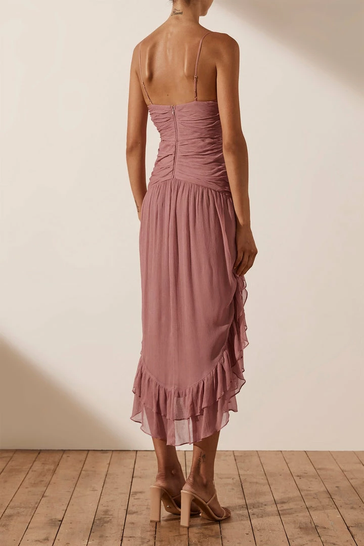 Shona Joy OLYMPIA RUCHED MIDI DRESS - ANTIQUE ROSE DRESSES