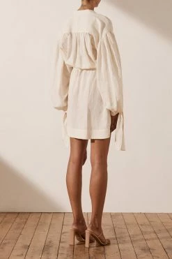 Shona Joy BRIGITTE LINEN BALLOON SLEEVE MINI DRESS - TOFU