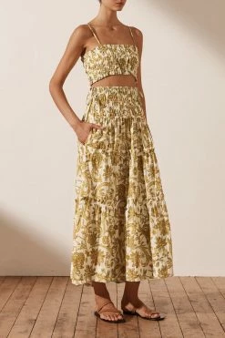 Shona Joy SAFFRON SHIRRED TIERED MIDI SKIRT