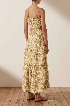 Shona Joy SAFFRON SHIRRED TIERED MIDI SKIRT