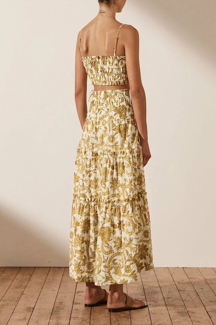 Shona Joy SAFFRON SHIRRED TIERED MIDI SKIRT