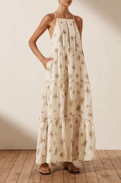 Shona Joy LILA LINEN PIN TUCK SLEEVELSS MAXI DRESS DRESSES