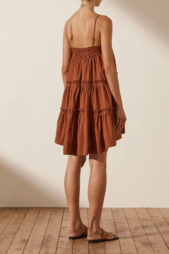 Shona Joy KAIA TIERED MINI DRESS - PAPRIKA