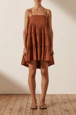 Shona Joy KAIA TIERED MINI DRESS - PAPRIKA