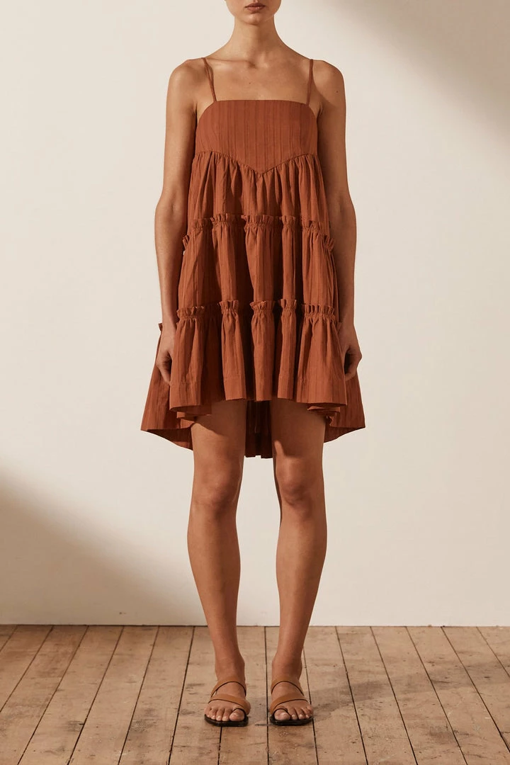 Shona Joy KAIA TIERED MINI DRESS - PAPRIKA