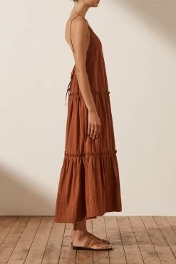 Shona Joy DRESSES KAIA PLUNGED BACKLESS MIDI DRESS - PAPRIKA