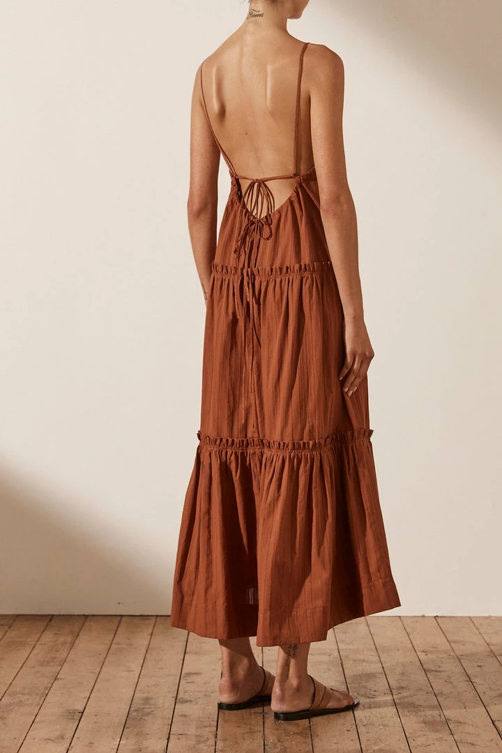 Shona Joy DRESSES KAIA PLUNGED BACKLESS MIDI DRESS - PAPRIKA