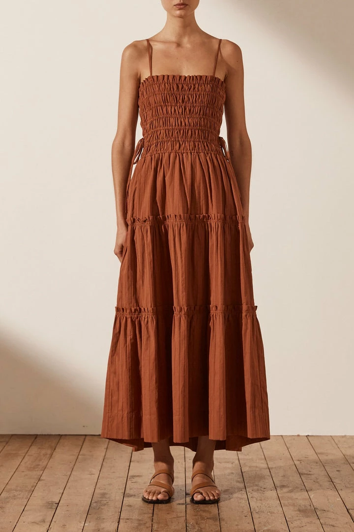Shona Joy KAIA SHIRRED TIERED MIDI DRESS - PAPRIKA DRESSES