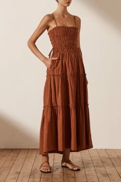 Shona Joy KAIA SHIRRED TIERED MIDI DRESS - PAPRIKA DRESSES