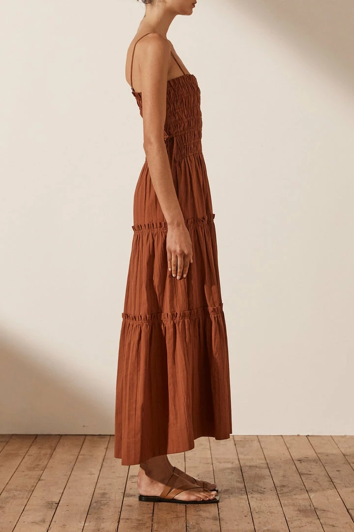 Shona Joy KAIA SHIRRED TIERED MIDI DRESS - PAPRIKA DRESSES