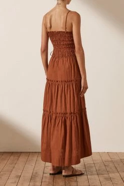 Shona Joy KAIA SHIRRED TIERED MIDI DRESS - PAPRIKA DRESSES
