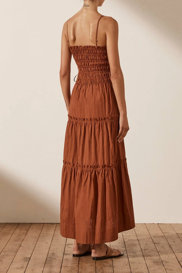 Shona Joy KAIA SHIRRED TIERED MIDI DRESS - PAPRIKA DRESSES
