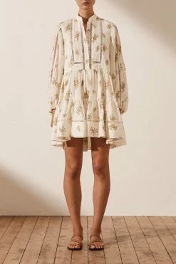 Shona Joy LILA LINEN PIN TUCK TUXEDO MINI DRESS DRESSES