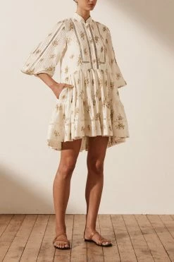 Shona Joy LILA LINEN PIN TUCK TUXEDO MINI DRESS DRESSES