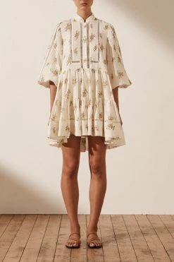 Shona Joy LILA LINEN PIN TUCK TUXEDO MINI DRESS DRESSES