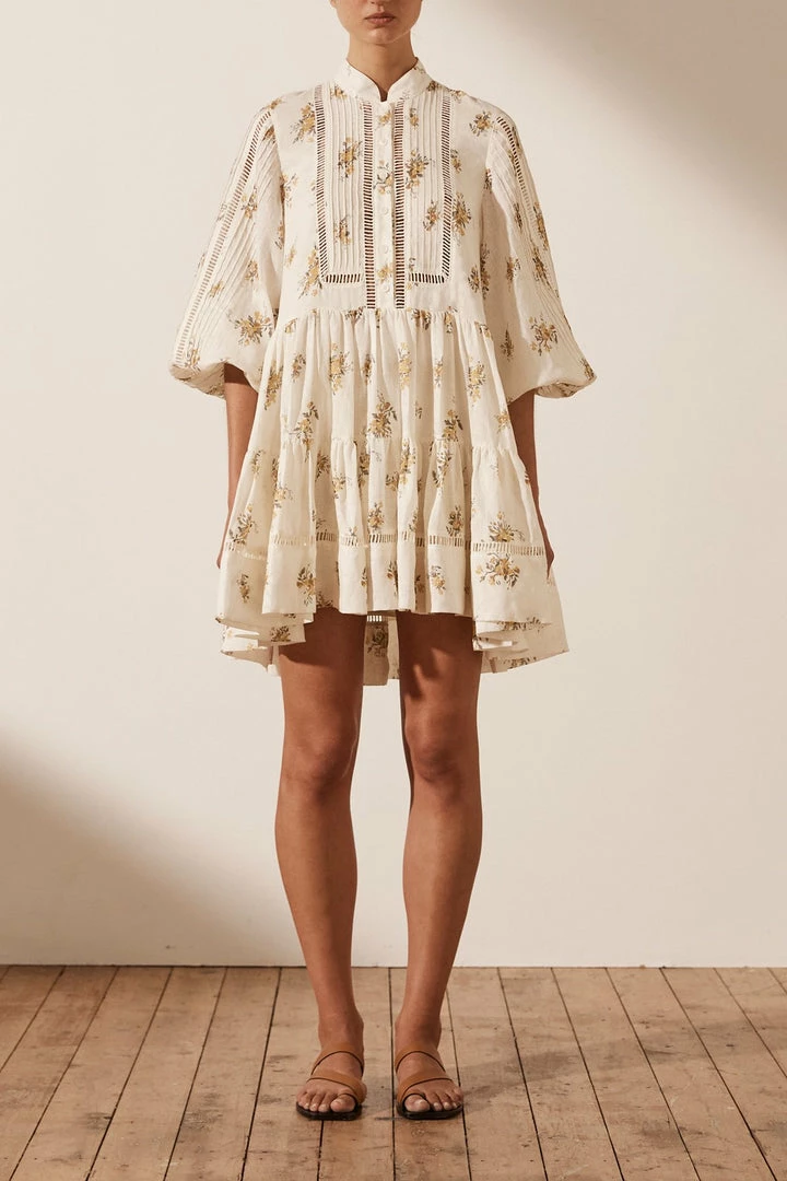 Shona Joy LILA LINEN PIN TUCK TUXEDO MINI DRESS DRESSES