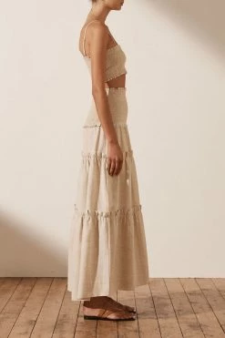 Shona Joy SKIRTS FIONA SHIRRED TIERED MIDI SKIRT - OATMEAL