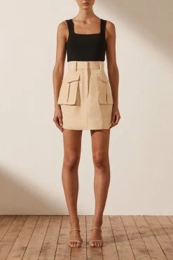 Shona Joy MATILDA LINEN UTILITY MINI SKIRT - PEANUT BUTTER