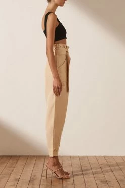 Shona Joy MATILDA LINEN UTILITY PAPERBAG PANT - PEANUT BUTTER SHORTS & PANTS