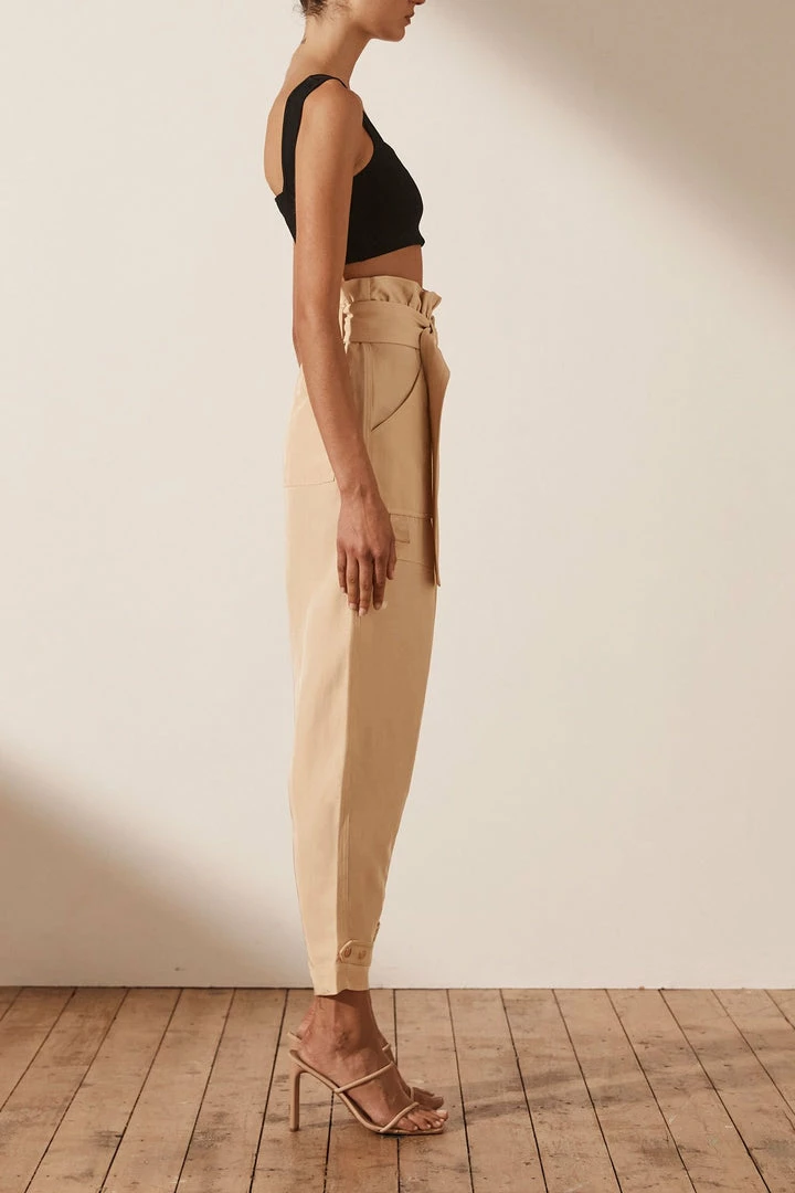 Shona Joy MATILDA LINEN UTILITY PAPERBAG PANT - PEANUT BUTTER SHORTS & PANTS