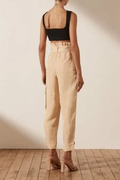 Shona Joy MATILDA LINEN UTILITY PAPERBAG PANT - PEANUT BUTTER SHORTS & PANTS