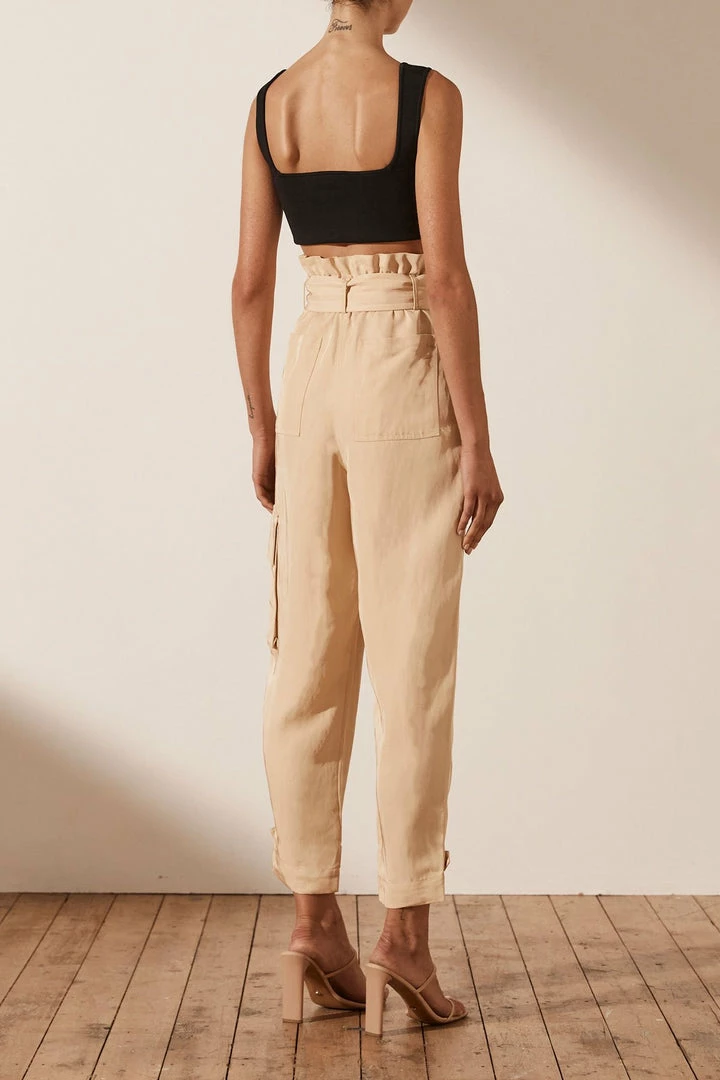 Shona Joy MATILDA LINEN UTILITY PAPERBAG PANT - PEANUT BUTTER SHORTS & PANTS